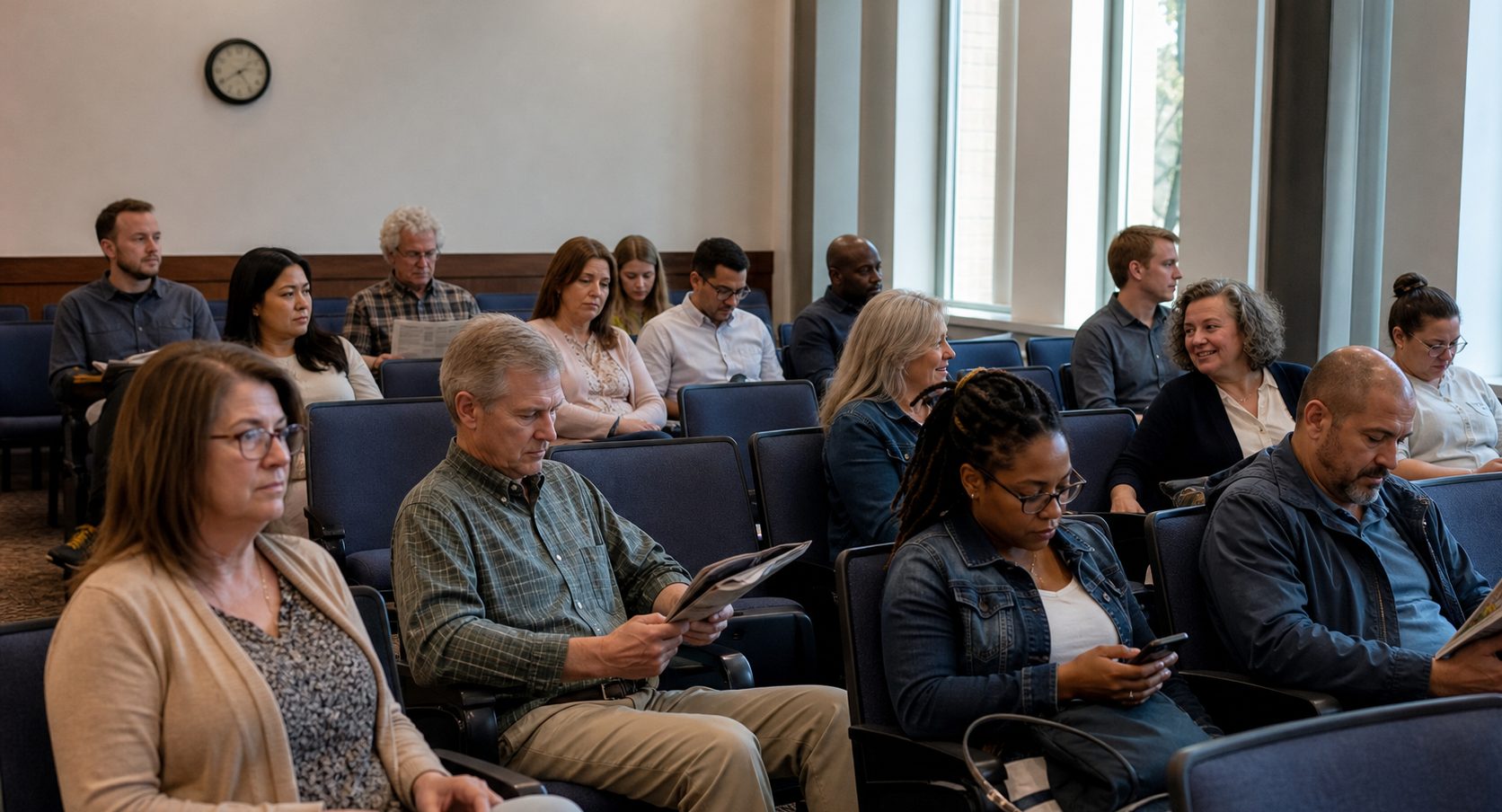 Citizens seated in a jury assembly room